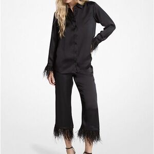 Michael Kors Black Feather Trim Pajama Set